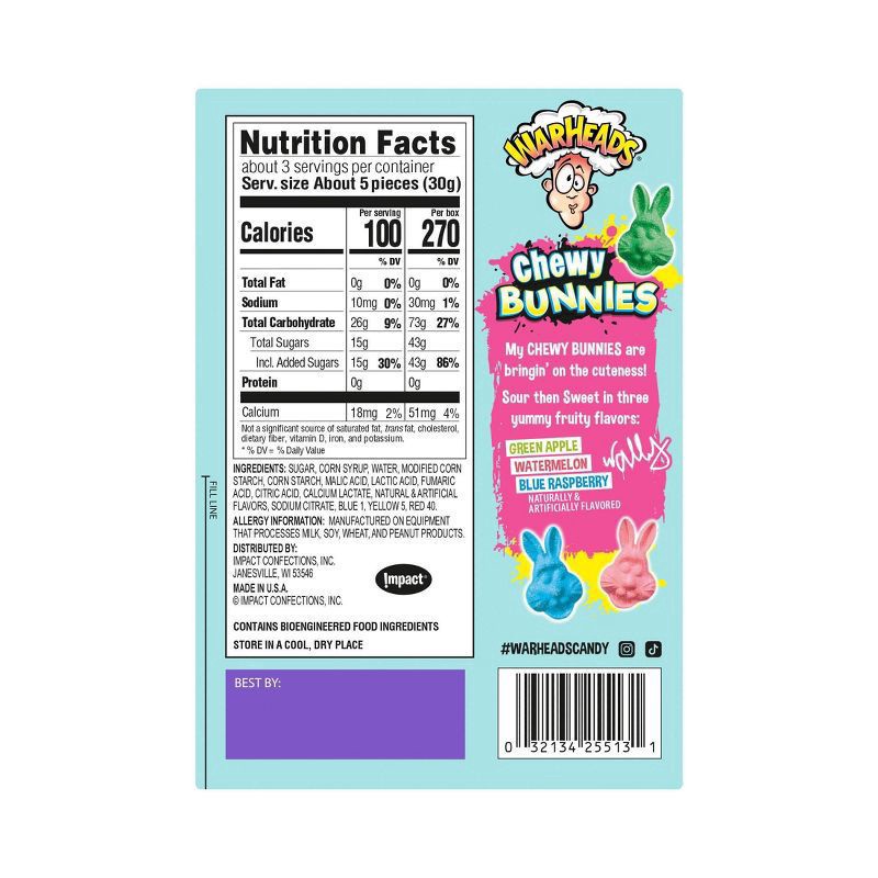 slide 3 of 5, Warheads Chewy Bunnies Theater Box - 3.5oz, 3.5 oz