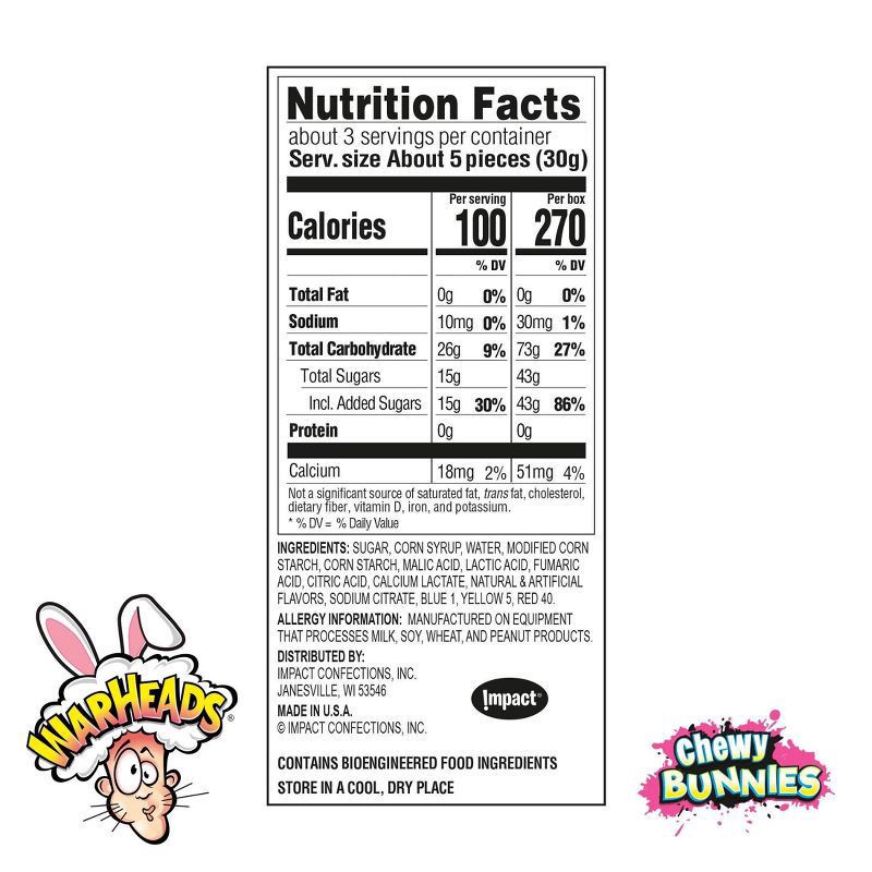 slide 5 of 5, Warheads Chewy Bunnies Theater Box - 3.5oz, 3.5 oz