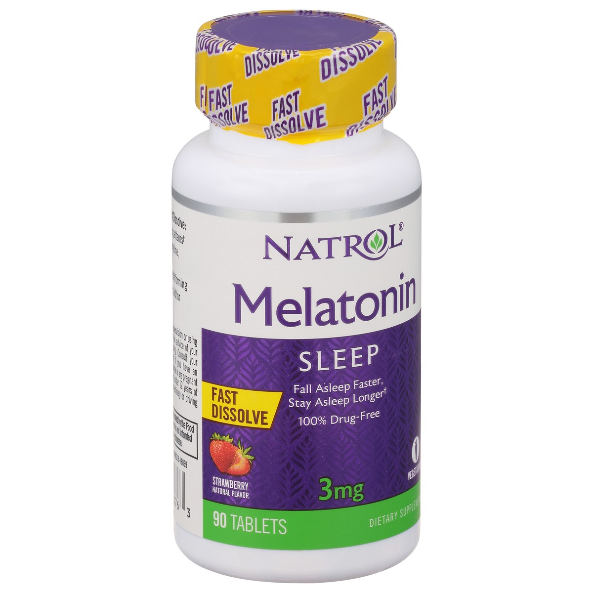 slide 2 of 9, Natrol Melatonin 3mg, Strawberry-Flavored Dietary Supplement for Restful Sleep, 90 Fast-Dissolve Tablets, 90 Day Supply, 90 ct