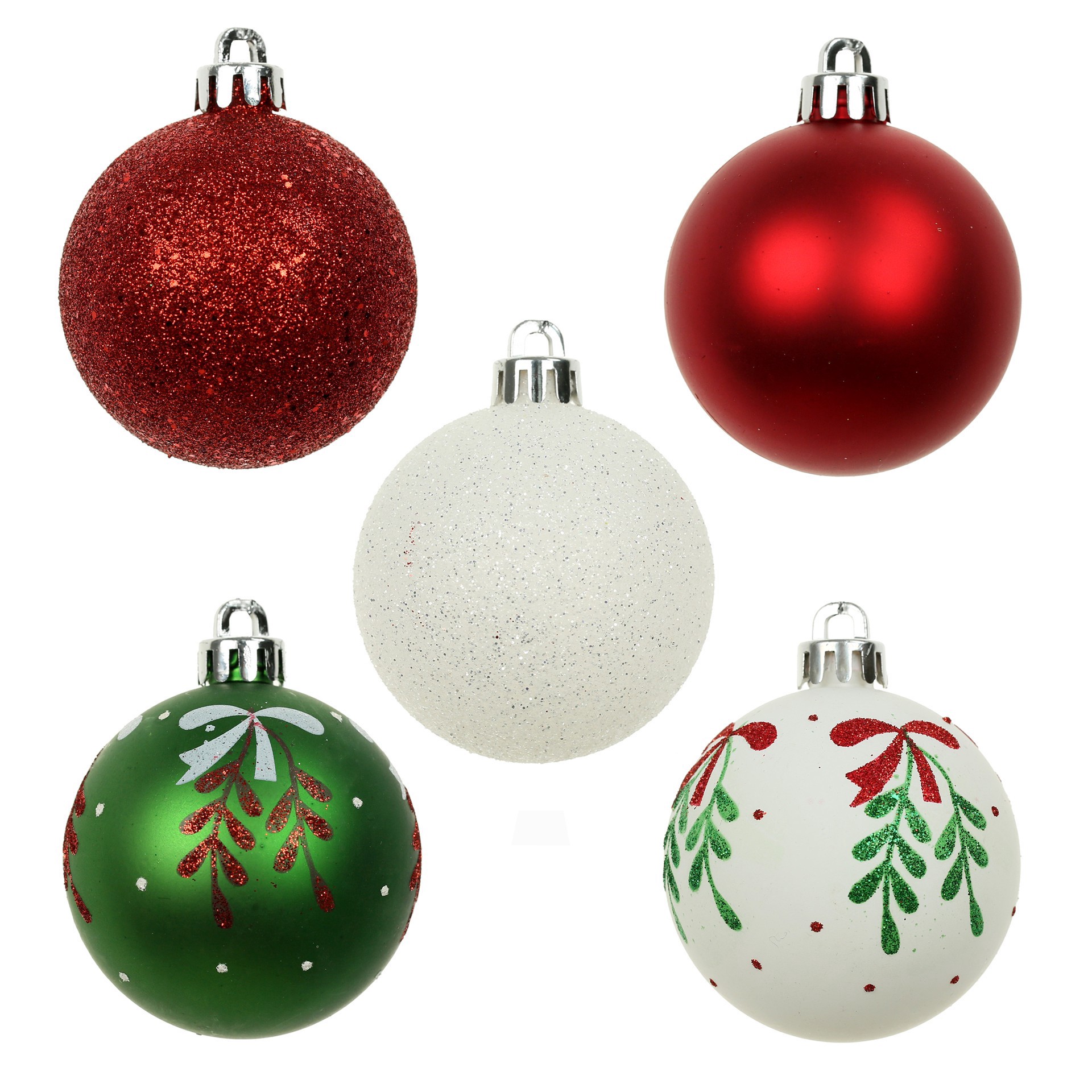 slide 2 of 3, 5 Pack 2.2" Red, Green & White Mistletoe Shatterproof Ball Ornaments By Ashland, 5 ct