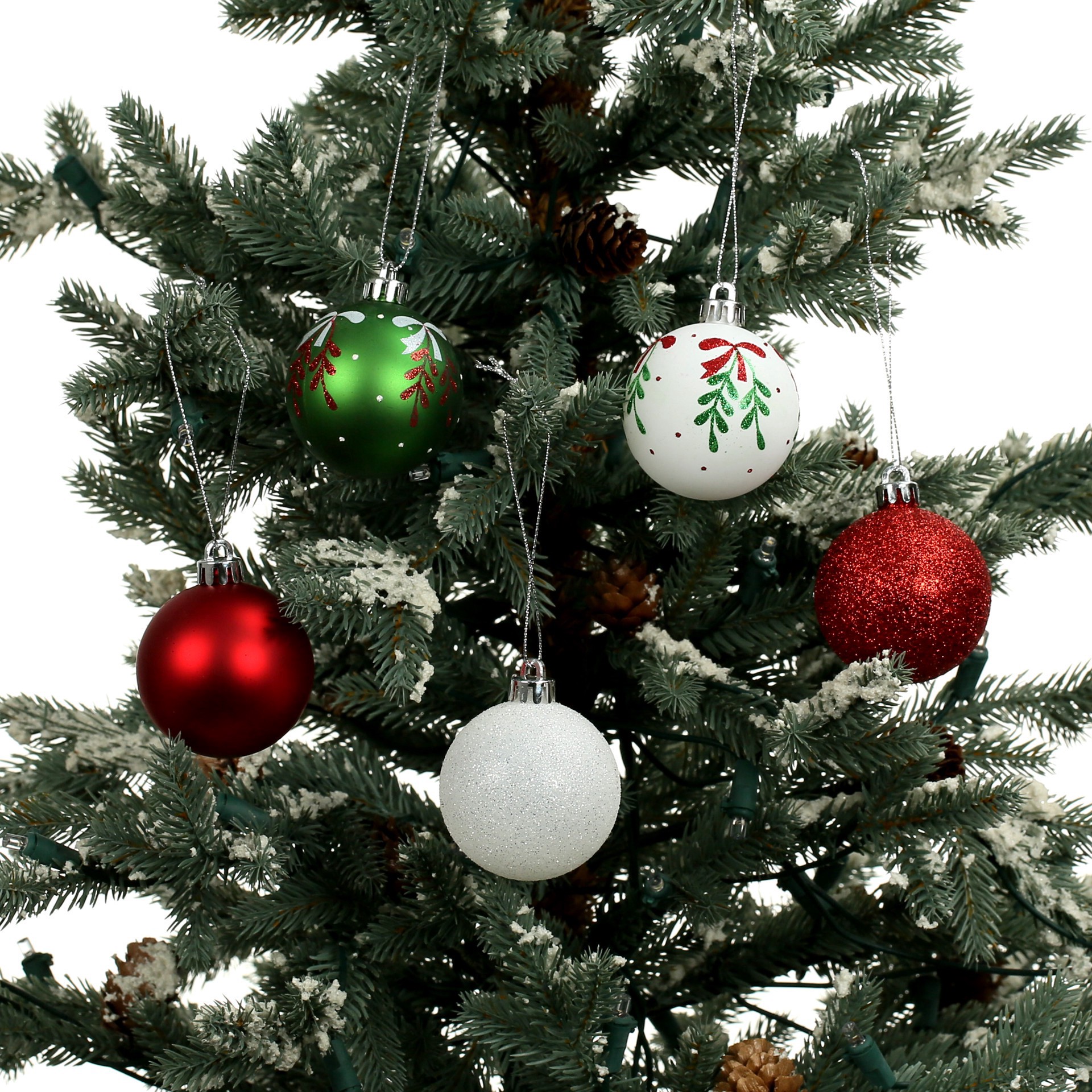 slide 3 of 3, 5 Pack 2.2" Red, Green & White Mistletoe Shatterproof Ball Ornaments By Ashland, 5 ct