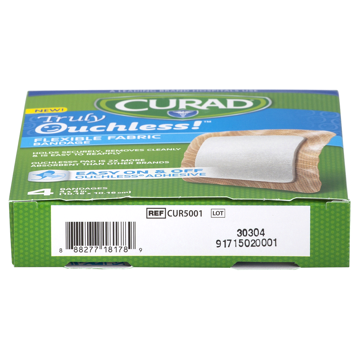 slide 5 of 5, Curad Truly Ouchless Flexible Fabric Bandage, 4 - 4 in x 4 in, 4 ct