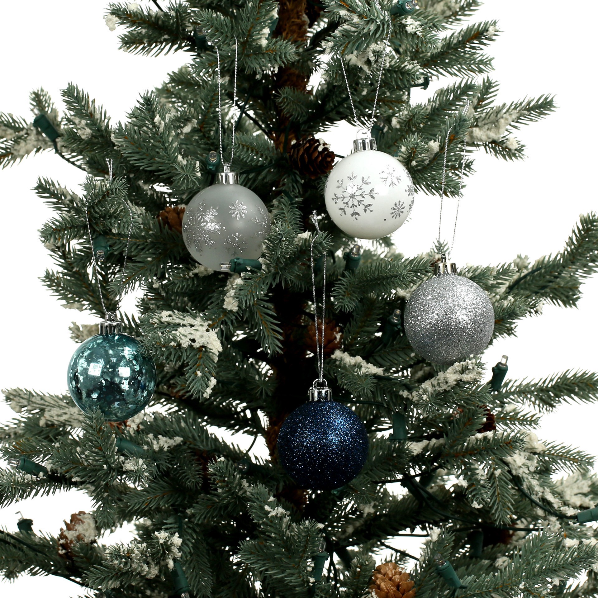 slide 2 of 3, 5 Pack 2.2" Blue & Silver Snowflake Shatterproof Ball Ornaments By Ashland, 5 ct