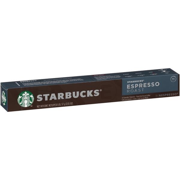 slide 1 of 1, Starbucks Nespresso Espresso Roast Ground Coffee 10 Ct Capsules, 2.01 oz