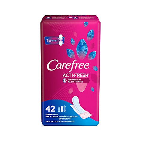 slide 1 of 1, Carefree Acti Fresh Pantiliners Body Shaped Long Unscented, 42 ct