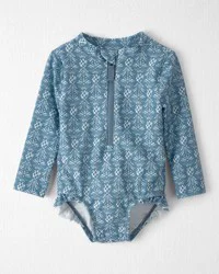 Littleplanet Baby Girl Recycled Rashguard Swimsuit in Bloom Lagoon - 12M