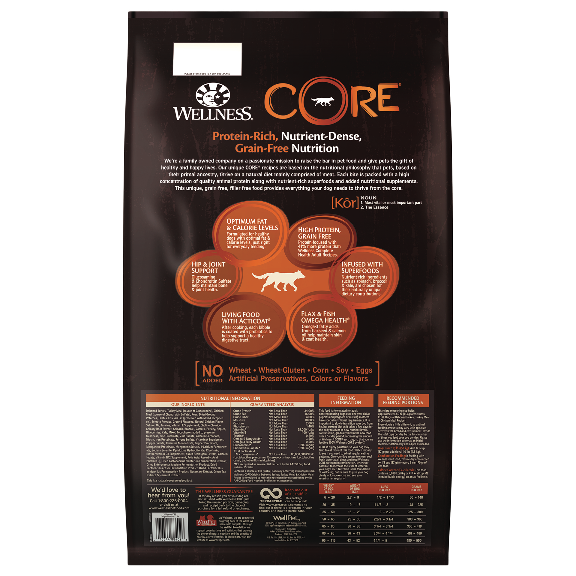 slide 3 of 5, Wellness CORE Natural Grain Free Dry Dog Food, Original Turkey & Chicken, 12-Pound Bag, 1 ct