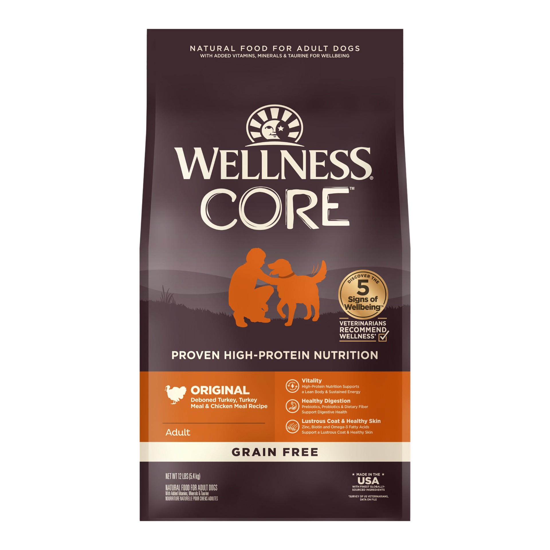 slide 1 of 5, Wellness CORE Natural Grain Free Dry Dog Food, Original Turkey & Chicken, 12-Pound Bag, 1 ct