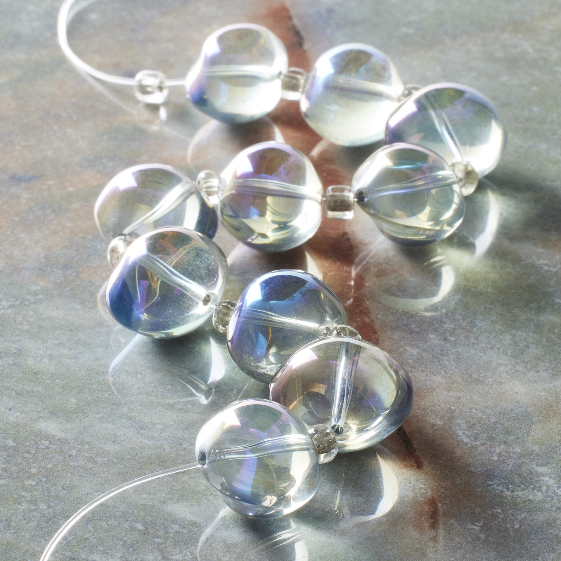 slide 2 of 3, Aqua Luster Glass Medium Oval Beads, 15mm By Bead Landing, 15mm