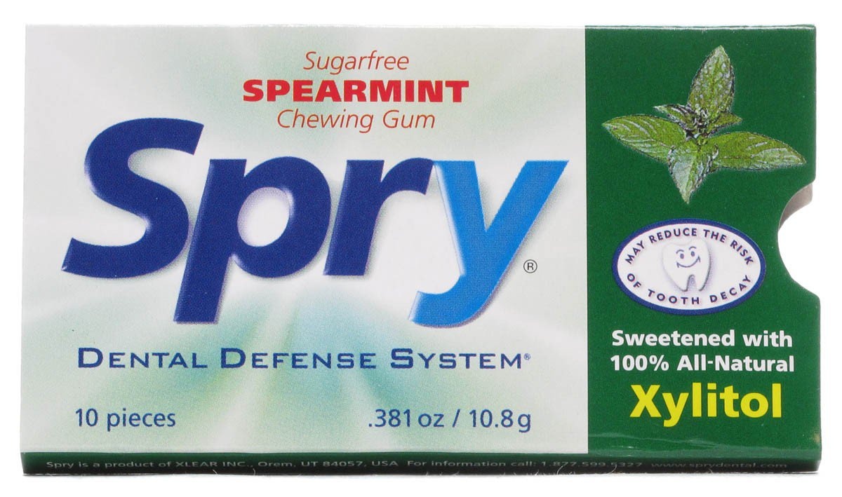 slide 1 of 1, Spry Chewing Gum, Spearmint, Sugarfree, 10 ct