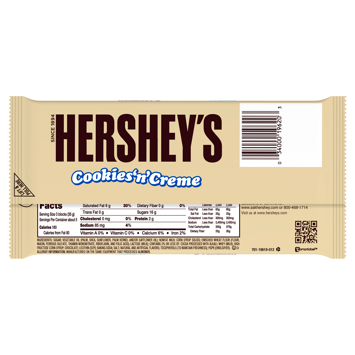 slide 2 of 2, Hershey's Giant Cookies 'N' Creme Bar, 6.5 oz