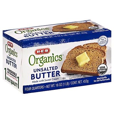 slide 1 of 1, H-E-B Organics Unsalted Butter, 16 oz