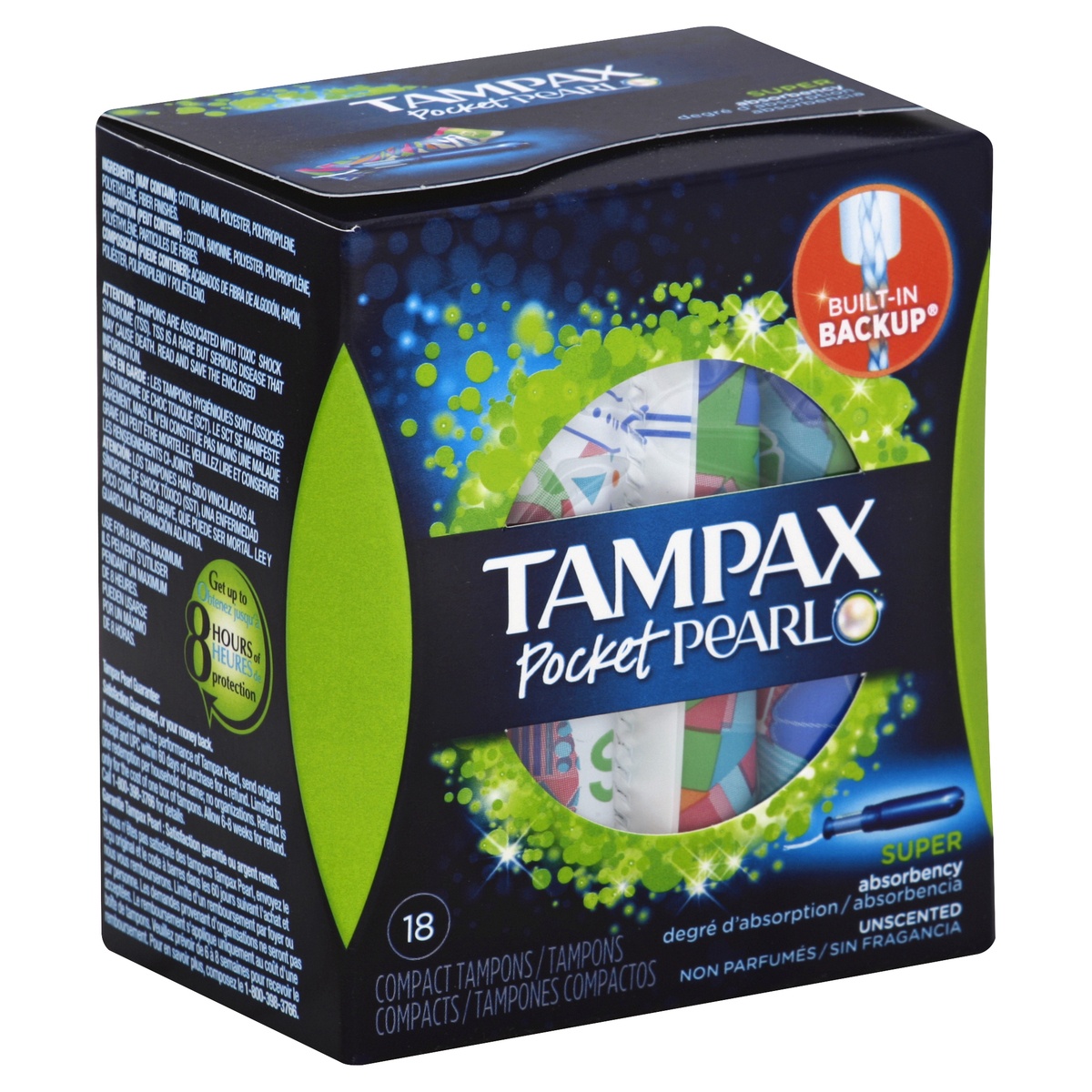 slide 1 of 3, Tampax Pocket Pearl Unscented Super Absorbency Compact Plastic Tampons, 18 ct