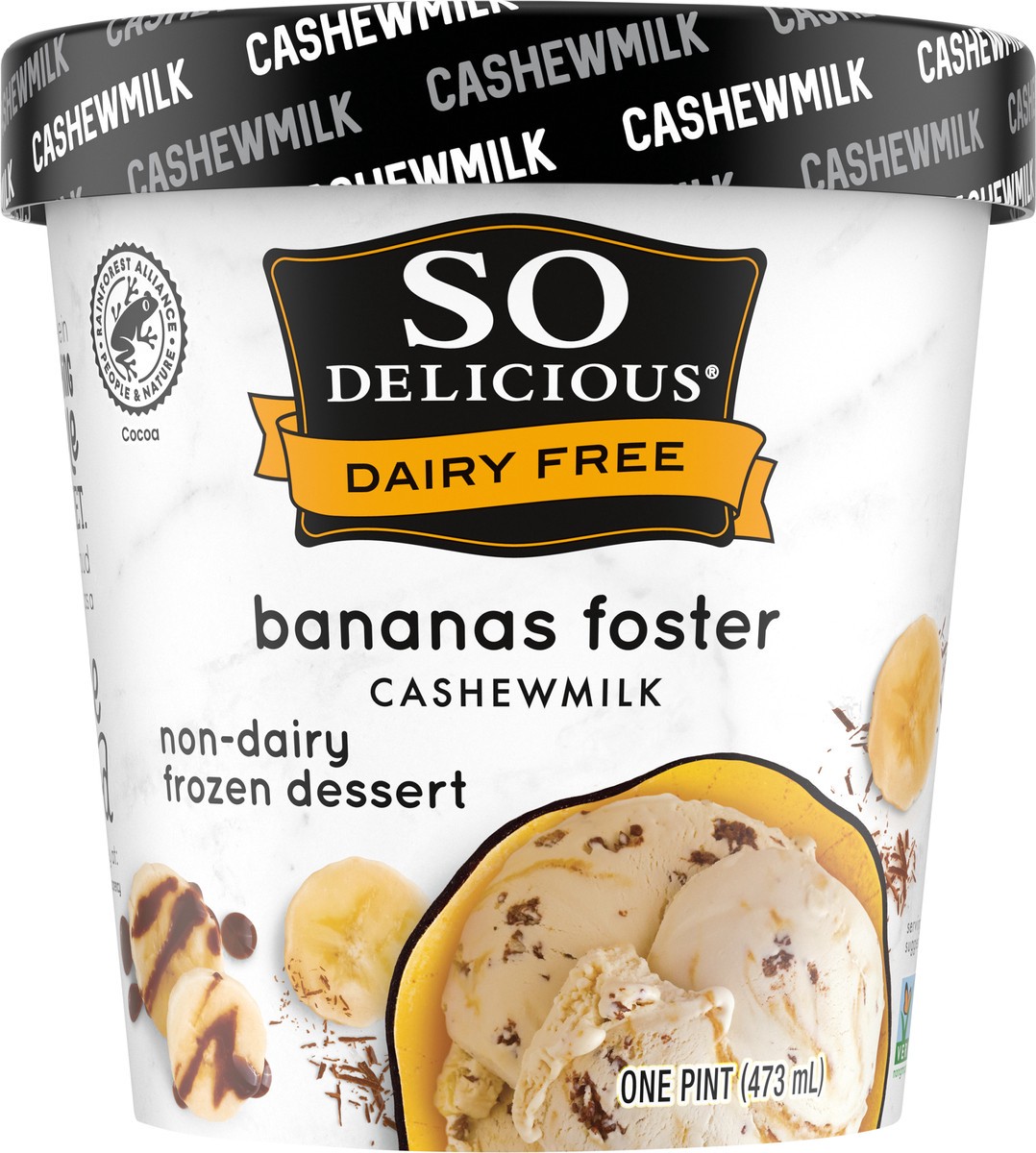 slide 13 of 13, So Delicious Dairy Free Cashew Milk Frozen Dessert, Chocolate Drizzled Banana Fosters, Vegan, Non-GMO Project Verified, 1 Pint, 16 fl oz