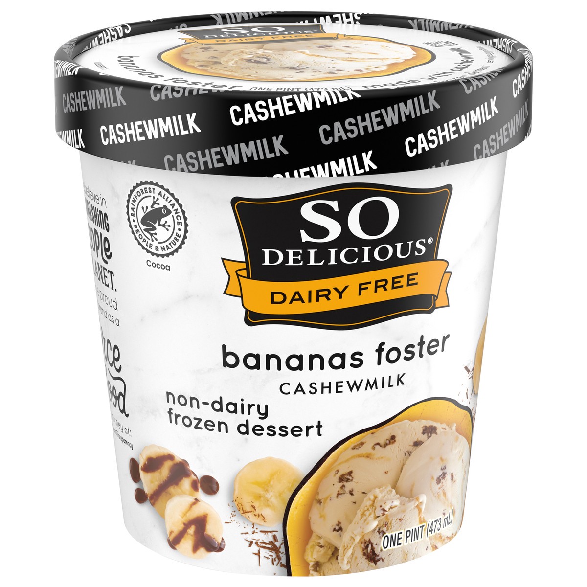 slide 12 of 13, So Delicious Dairy Free Cashew Milk Frozen Dessert, Chocolate Drizzled Banana Fosters, Vegan, Non-GMO Project Verified, 1 Pint, 16 fl oz