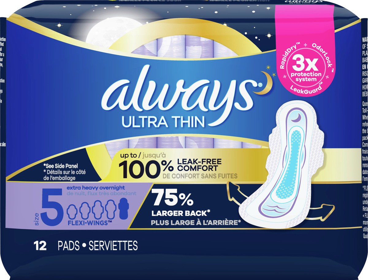 slide 2 of 6, Always Ultra Thin Pads Nite 12Ct, 12 ct