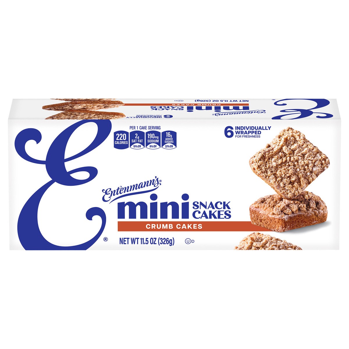 slide 1 of 14, Entenmann's Crumb Mini Snack Cakes, 6 packs, Brown Sugar and Cinnamon Mini Coffee Cakes, 11.5 oz Box, 6 ct