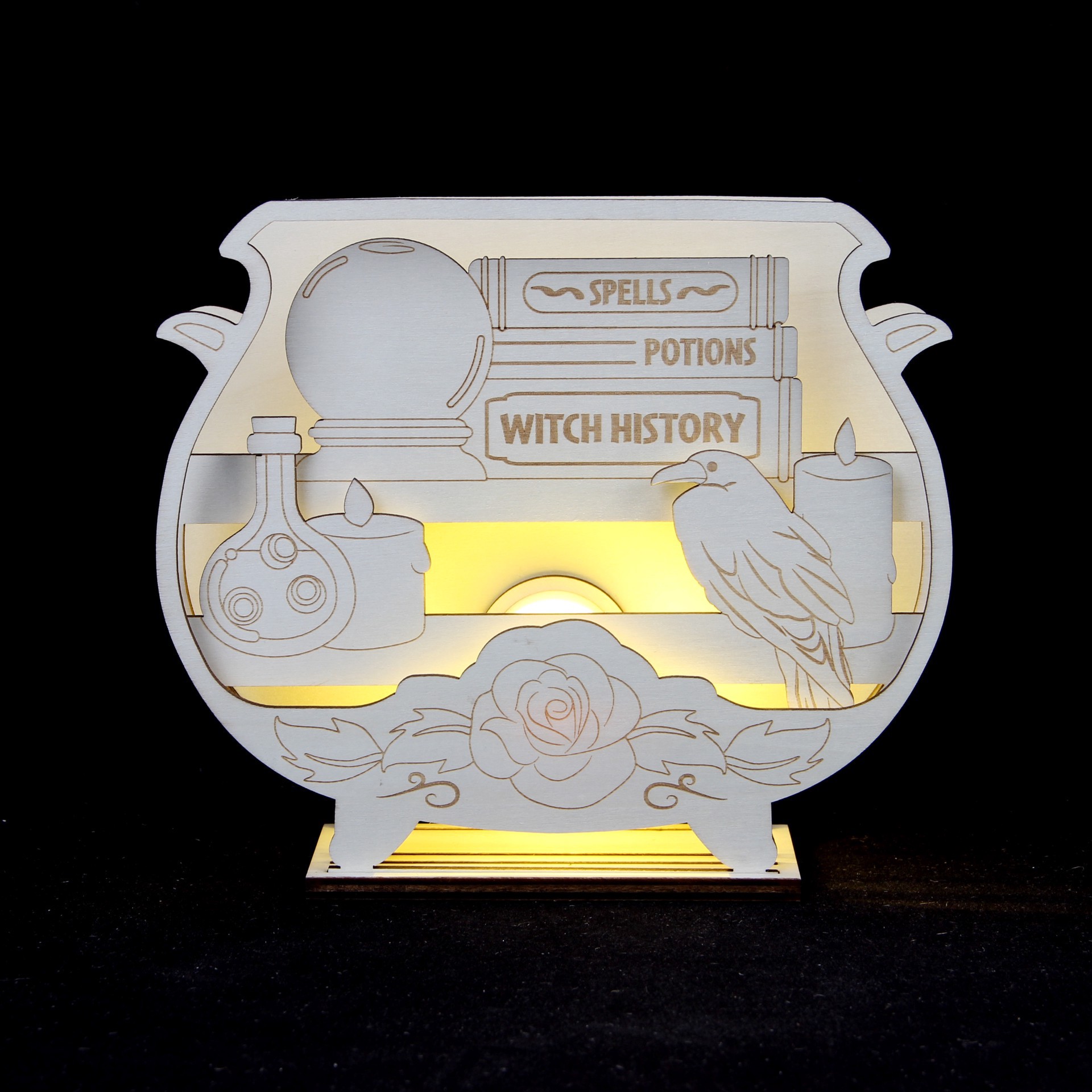 slide 2 of 4, 9.25" Layered Cauldron Diy Led Plywood Decor By Make Market, 9.25 in x 8.26 in x 2.24 in