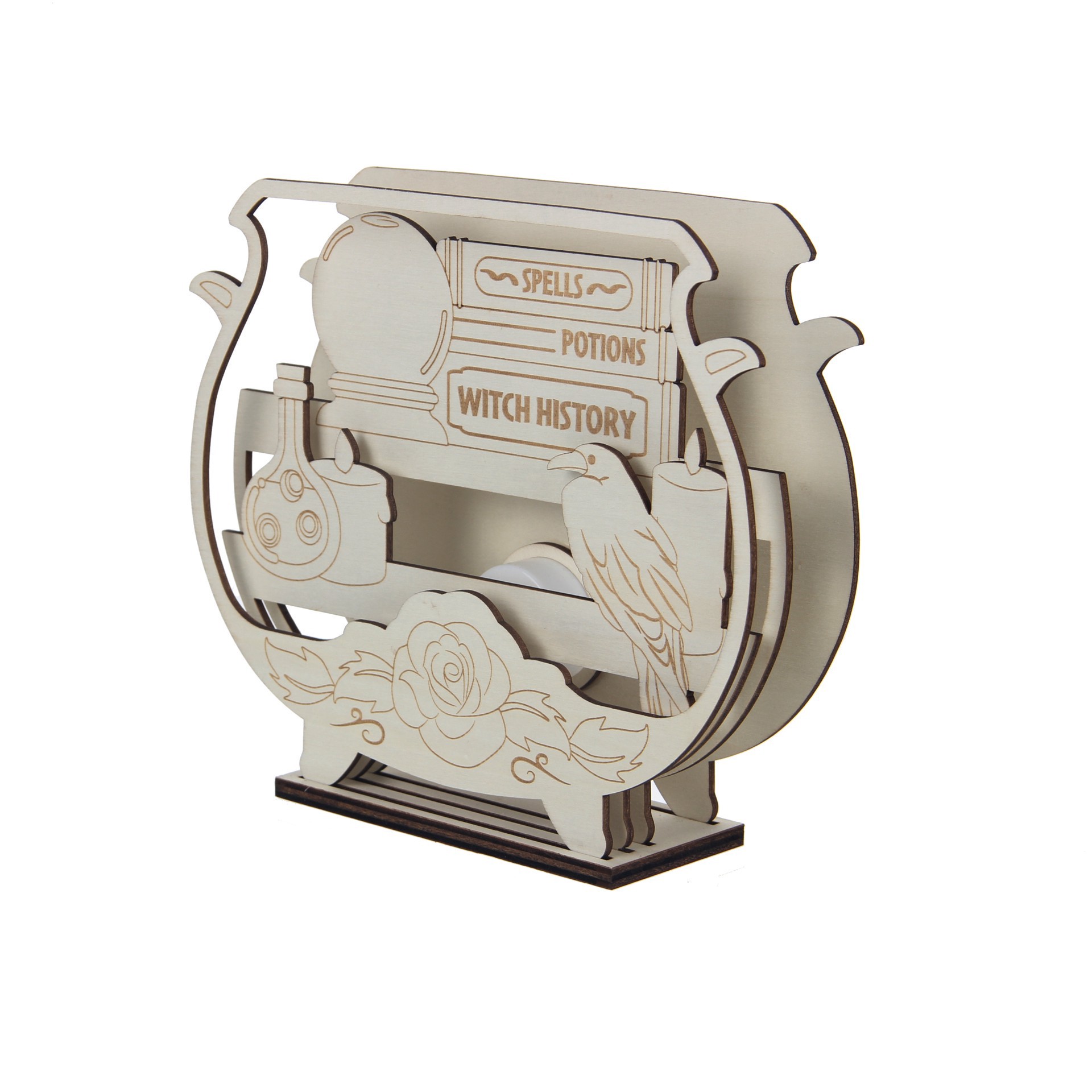 slide 4 of 4, 9.25" Layered Cauldron Diy Led Plywood Decor By Make Market, 9.25 in x 8.26 in x 2.24 in