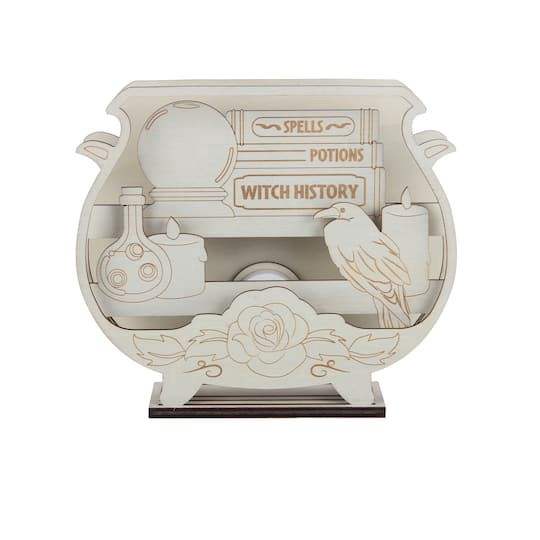 slide 1 of 4, 9.25" Layered Cauldron Diy Led Plywood Decor By Make Market, 9.25 in x 8.26 in x 2.24 in