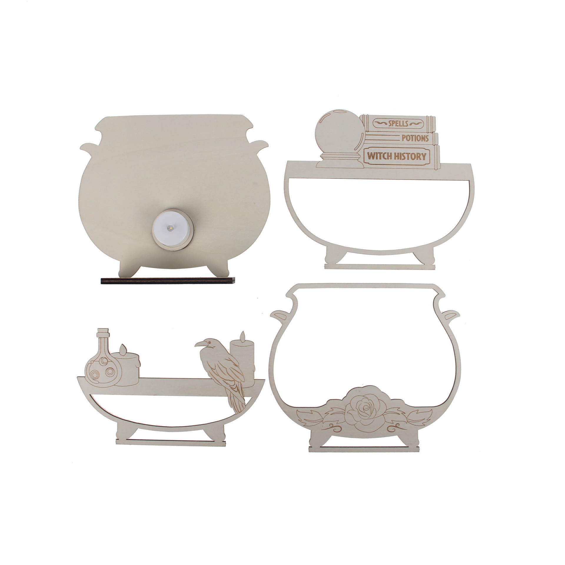 slide 3 of 4, 9.25" Layered Cauldron Diy Led Plywood Decor By Make Market, 9.25 in x 8.26 in x 2.24 in