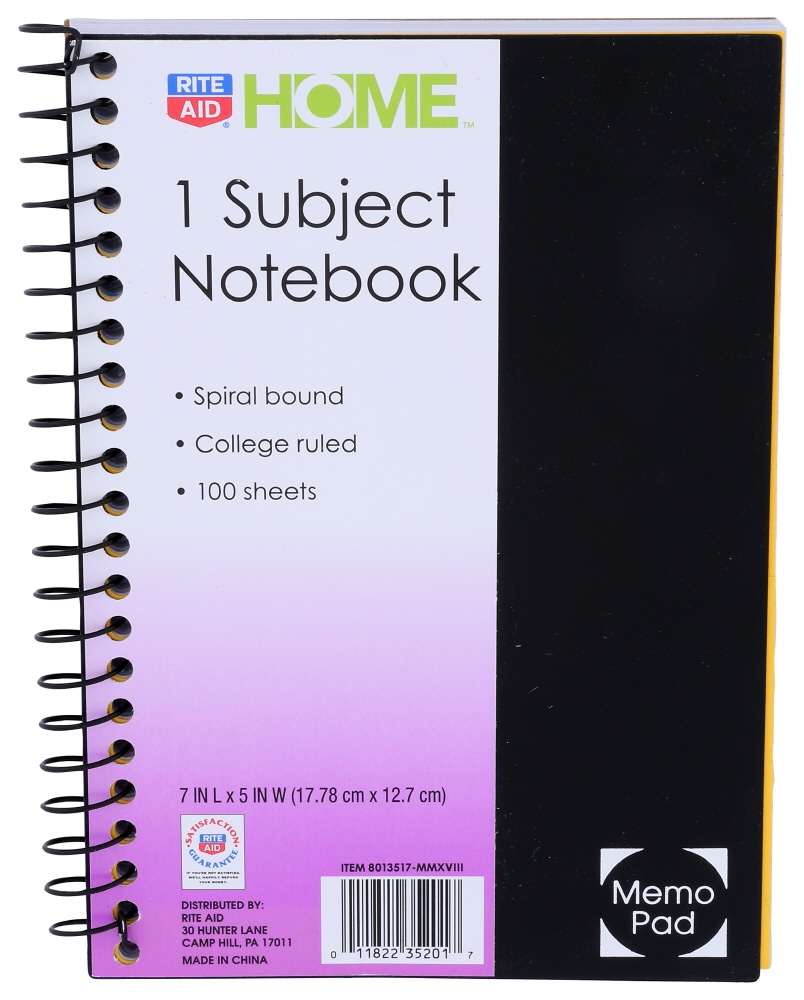 slide 1 of 2, Rite Aid Home Poly 1 Subject Notebook, 7x5, 1 ct