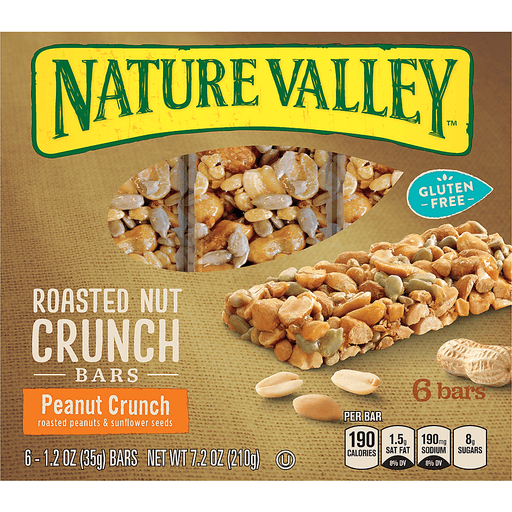 slide 1 of 1, Nature Valley Roasted Nut Crunch Bar Gluten Free Peanut Crunch Bars, 6 ct; 1.24 oz