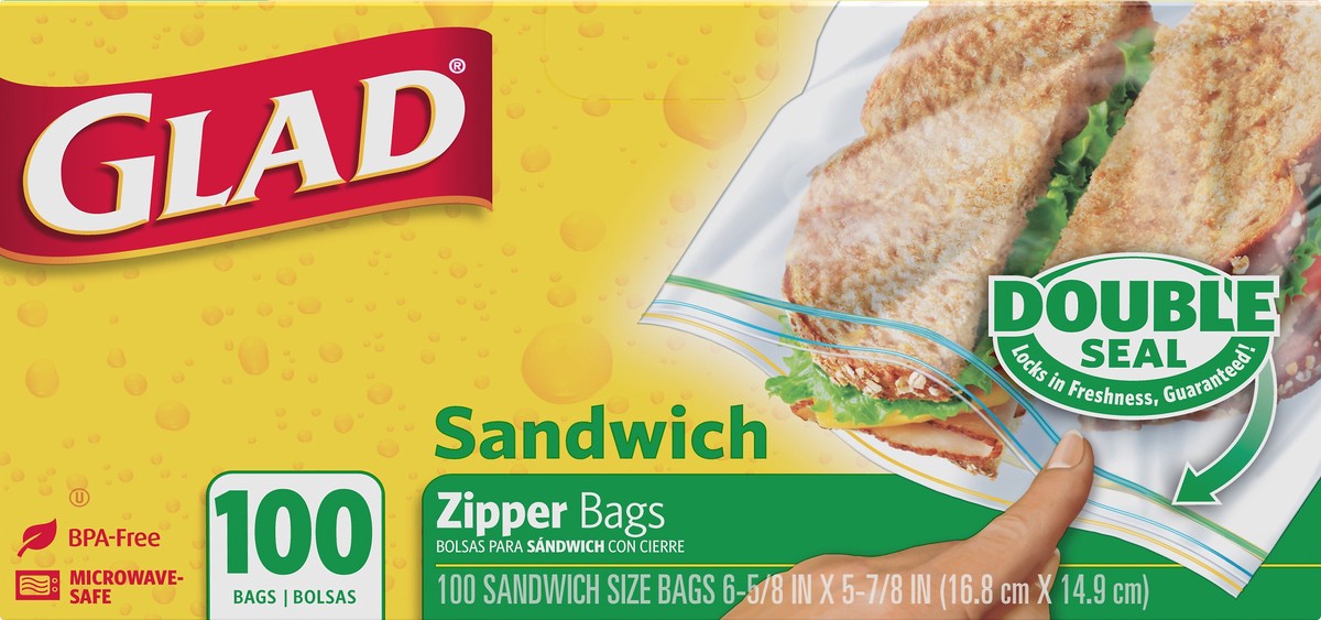 slide 1 of 5, Glad Sandwich Zipper Bags 100 ea, 100 ct