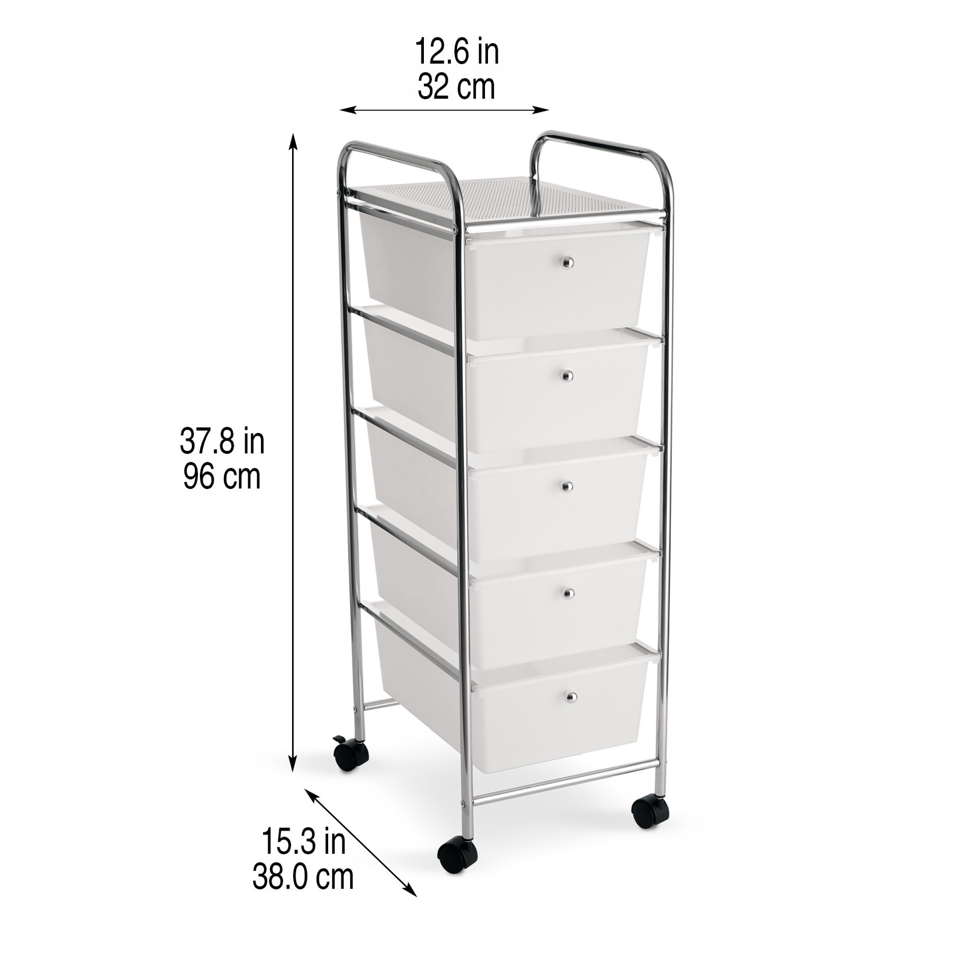 slide 5 of 5, 5 Drawer Rolling Cart By Simply Tidy, 13 in x 15 in x 38 in