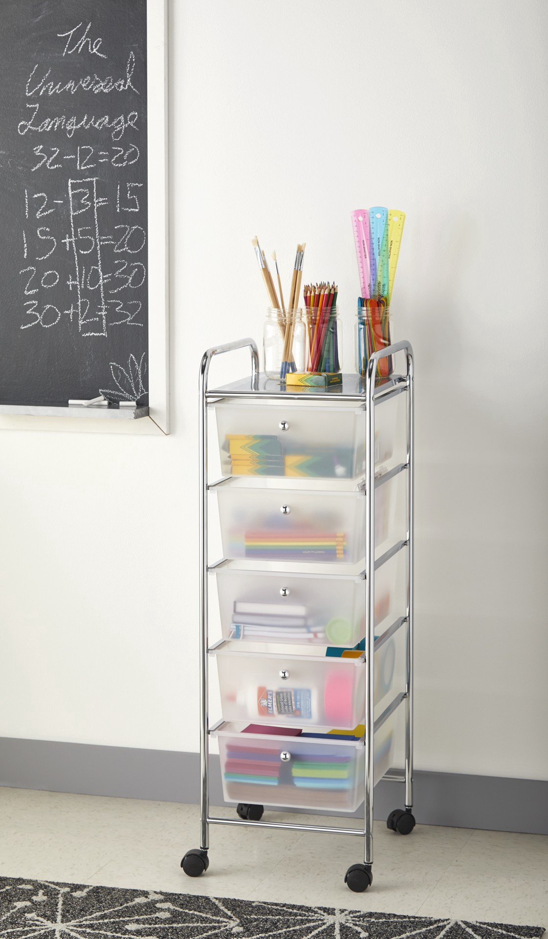 slide 3 of 5, 5 Drawer Rolling Cart By Simply Tidy, 13 in x 15 in x 38 in