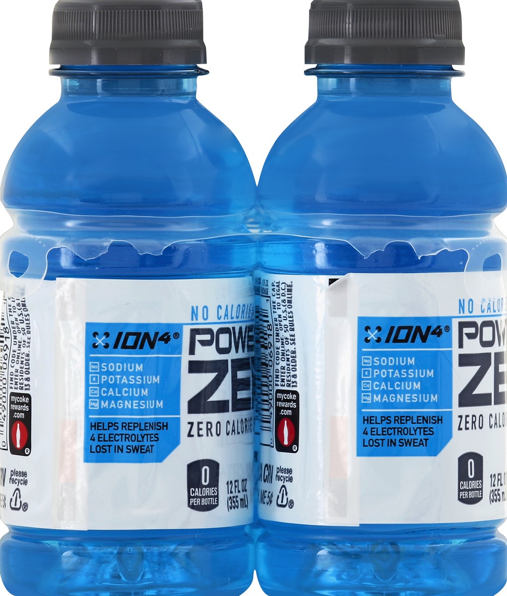 slide 4 of 4, POWERADE Zero Sugar Mixed Berry, ION4 Electrolyte Enhanced Fruit Flavored Zero Sugar Zero Calorie Sports Drink w/ Vitamins B3, B6, and B12, Sodium, Calcium, Potassium, Magnesium, 12 fl oz, 12 Pack, 144 fl oz