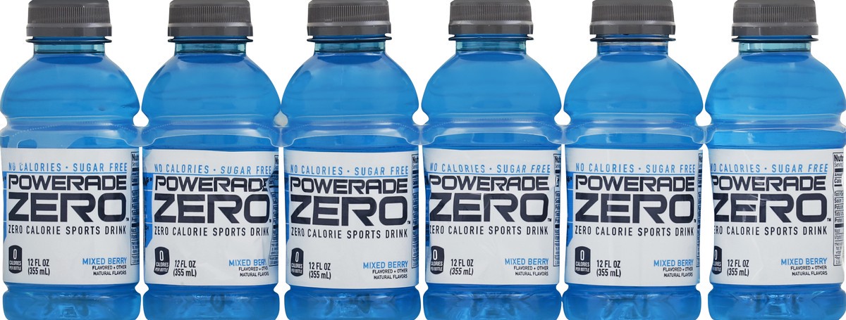 slide 2 of 4, POWERADE Zero Sugar Mixed Berry, ION4 Electrolyte Enhanced Fruit Flavored Zero Sugar Zero Calorie Sports Drink w/ Vitamins B3, B6, and B12, Sodium, Calcium, Potassium, Magnesium, 12 fl oz, 12 Pack, 144 fl oz