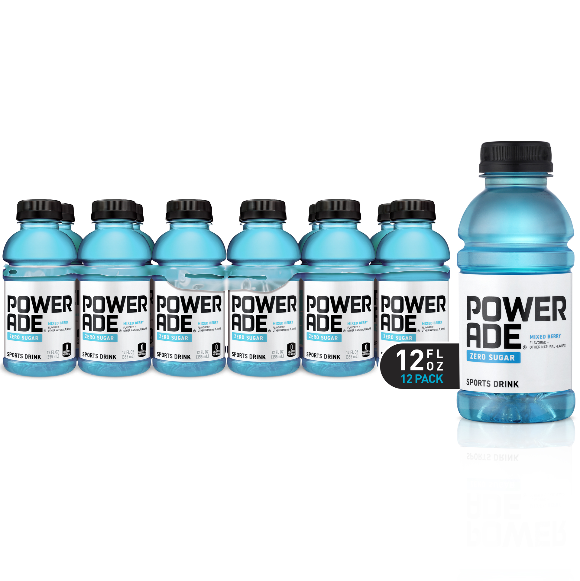 slide 1 of 4, POWERADE Zero Sugar Mixed Berry, ION4 Electrolyte Enhanced Fruit Flavored Zero Sugar Zero Calorie Sports Drink w/ Vitamins B3, B6, and B12, Sodium, Calcium, Potassium, Magnesium, 12 fl oz, 12 Pack, 144 fl oz