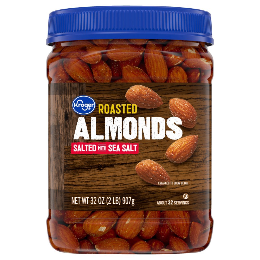 slide 1 of 4, Kroger Salted With Sea Salt Roasted Almonds, 32 oz