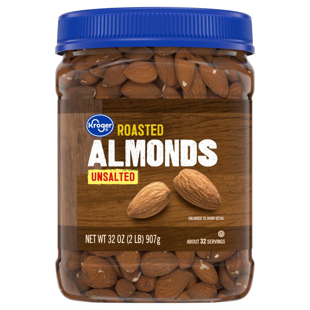 slide 1 of 4, Kroger Unsalted Roasted Almonds, 32 oz