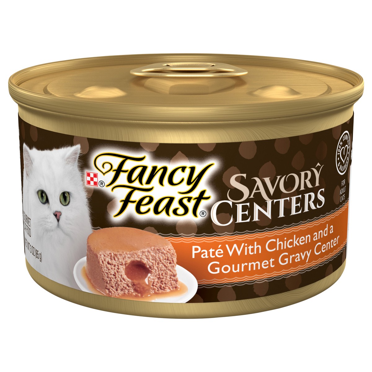 slide 1 of 9, Fancy Feast Purina Fancy Feast Savory Centers Adult Wet Cat Food Pate With Chicken and a Gravy Center - 3 oz. Can, 3 oz