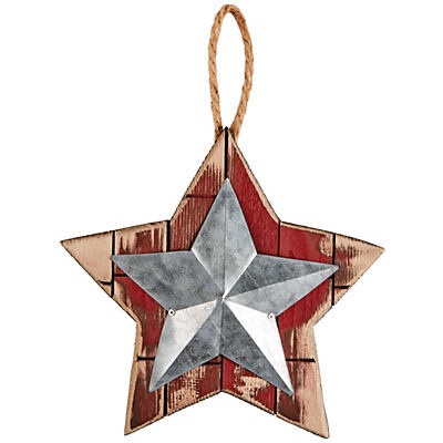 slide 1 of 1, Haven & Key Wood & Galvanized Red Star Decor, 9 in