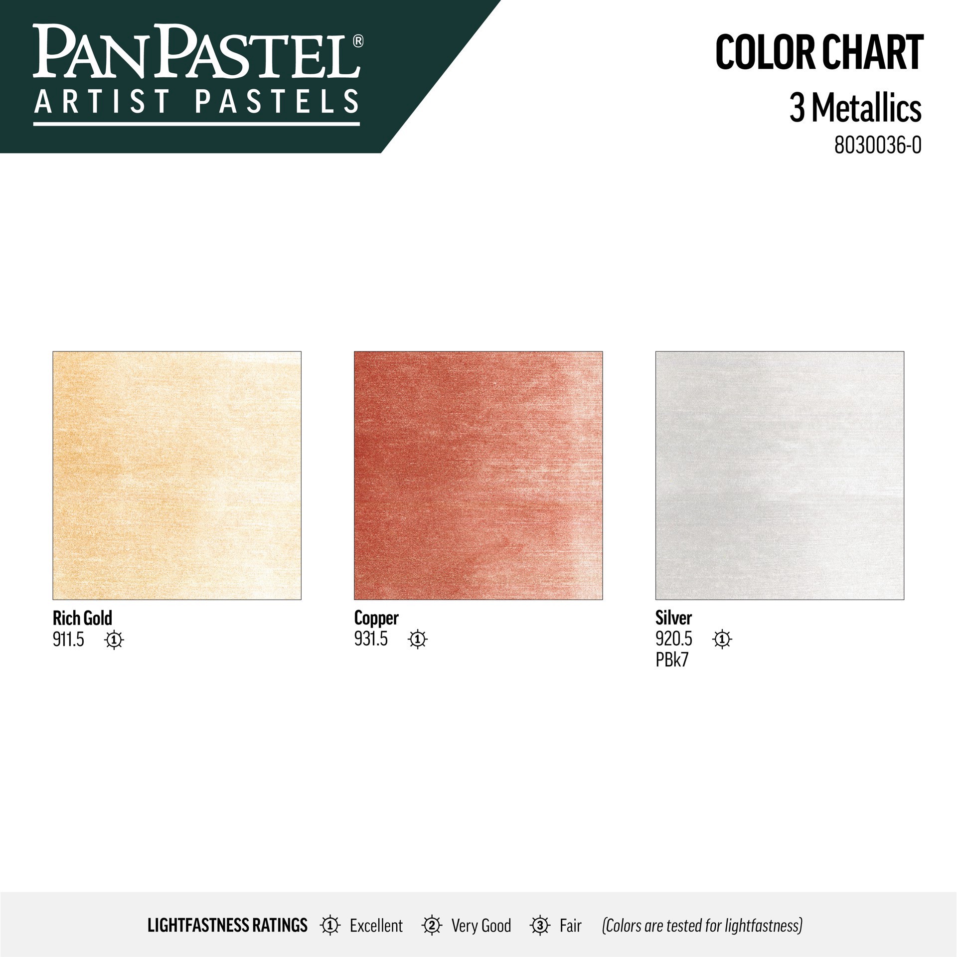 slide 2 of 10, Panpastels Panpastel Metallic Artist Pastels, 911.5 rich gold, 931.5 copper and 920.5 silver