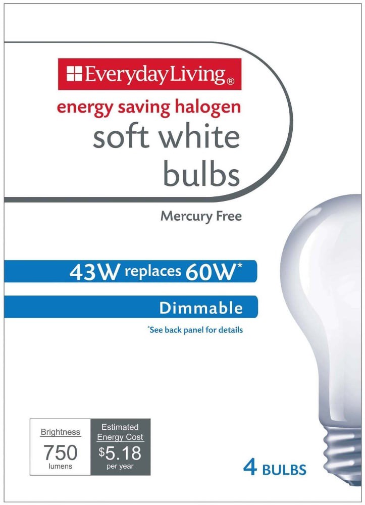 slide 1 of 1, Everyday Living 43 Watt Soft White Halogen Light Bulbs, 4 ct