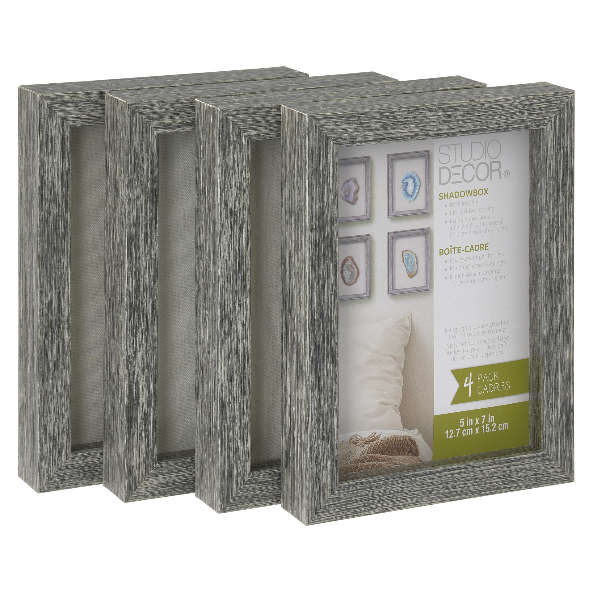 slide 2 of 5, 4 Pack 5" X 7" Gray Shadow Boxes By Studio Decor, 5 in x 7 in