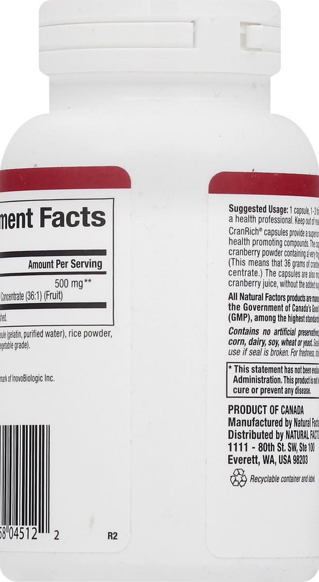 slide 2 of 7, Natural Factors Super Strength Cranberry Concentrate 500 mg, 90 g