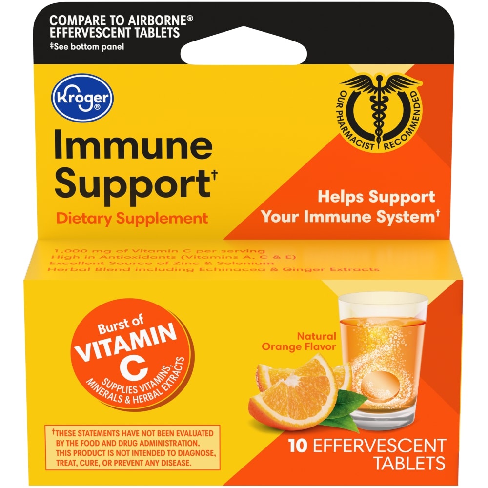 slide 1 of 1, Kroger Immune Support Orange Flavor Effervescent Tablets, 10 ct
