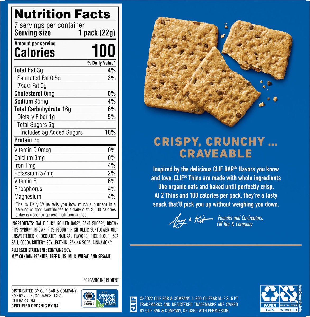 slide 5 of 9, CLIF Thins Chocolate Chip Crispy Bars 7 - 0.78 oz Packs, 7 ct