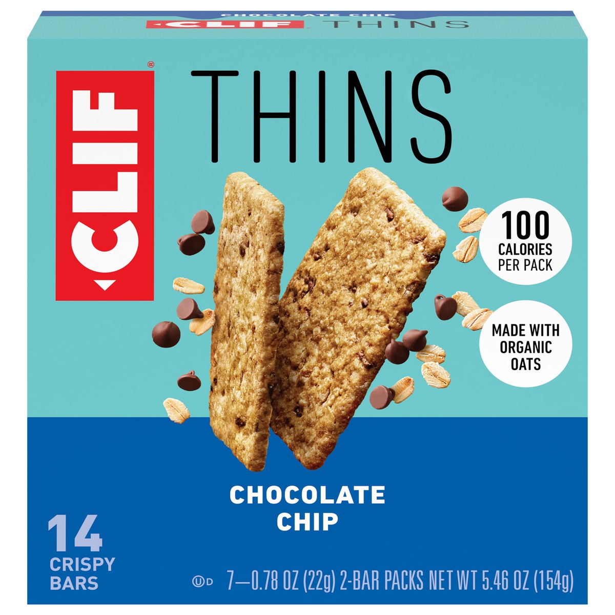 slide 1 of 9, CLIF Thins Chocolate Chip Crispy Bars 7 - 0.78 oz Packs, 7 ct