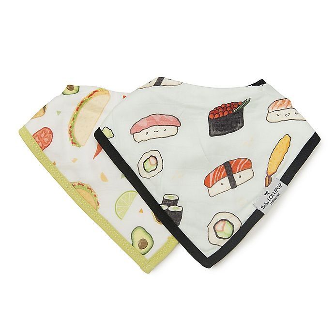 slide 1 of 3, Loulou Lollipop Taco & Sushi Bandana Bibs - Black/Olive, 2 ct