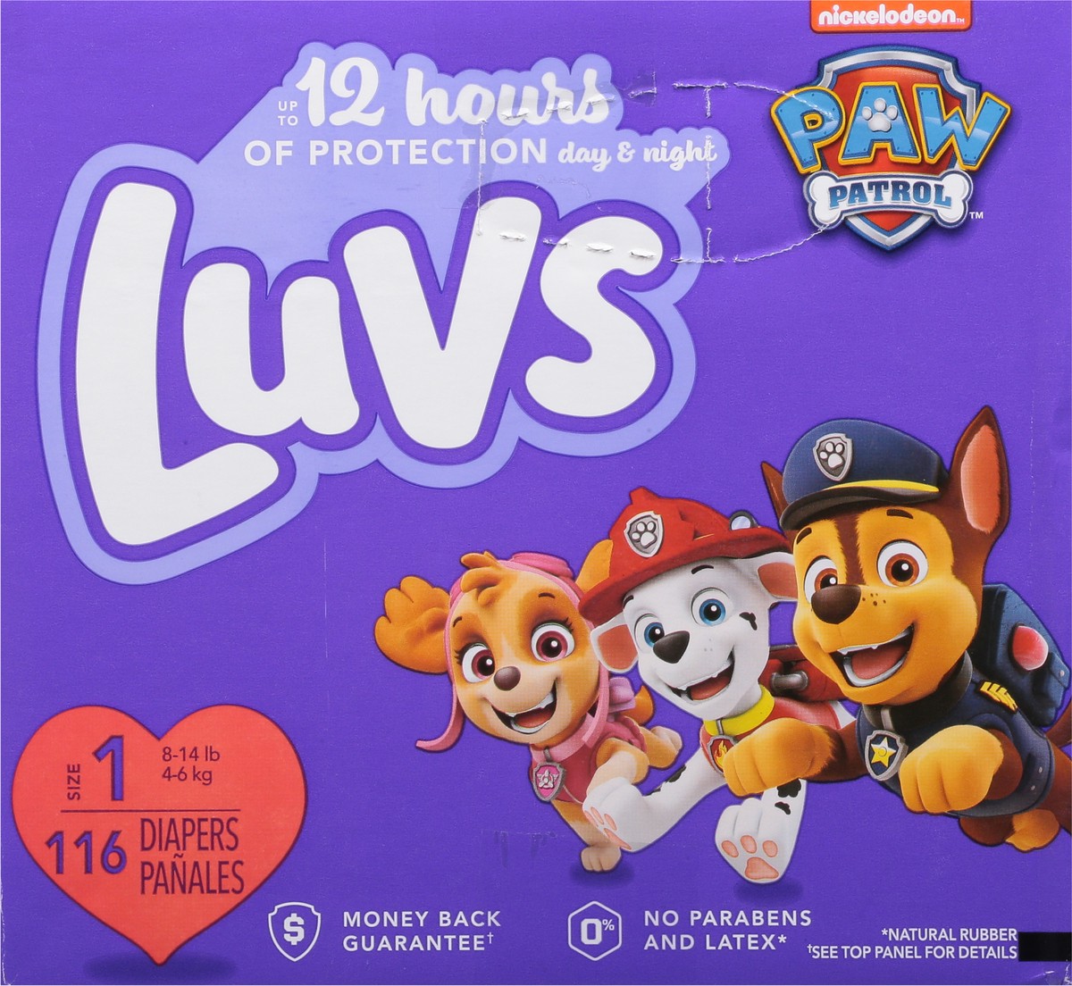 slide 9 of 9, Luvs Size 1 (8-14 lb) Paw Patrol Diapers 116 ea, 116 ct