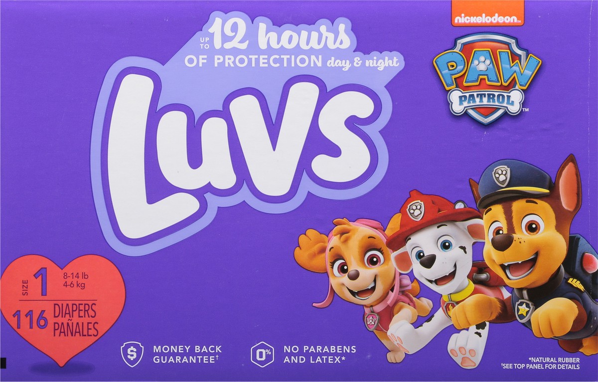 slide 7 of 9, Luvs Size 1 (8-14 lb) Paw Patrol Diapers 116 ea, 116 ct