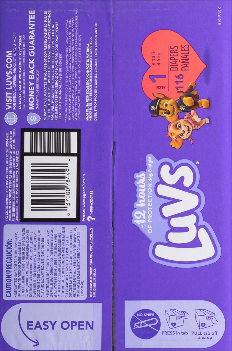 slide 6 of 9, Luvs Size 1 (8-14 lb) Paw Patrol Diapers 116 ea, 116 ct