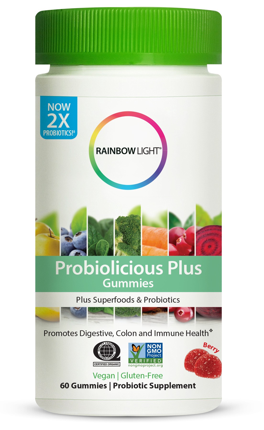 slide 1 of 5, Rainbow Light Probiolicious Plus Probiotic Gummies, Berry Flavor, 60 Count, 1 Bottle, 60 ct