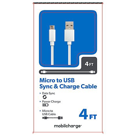 slide 1 of 1, 4ft Micro Sync & Charge cable white - Each, 4 ft